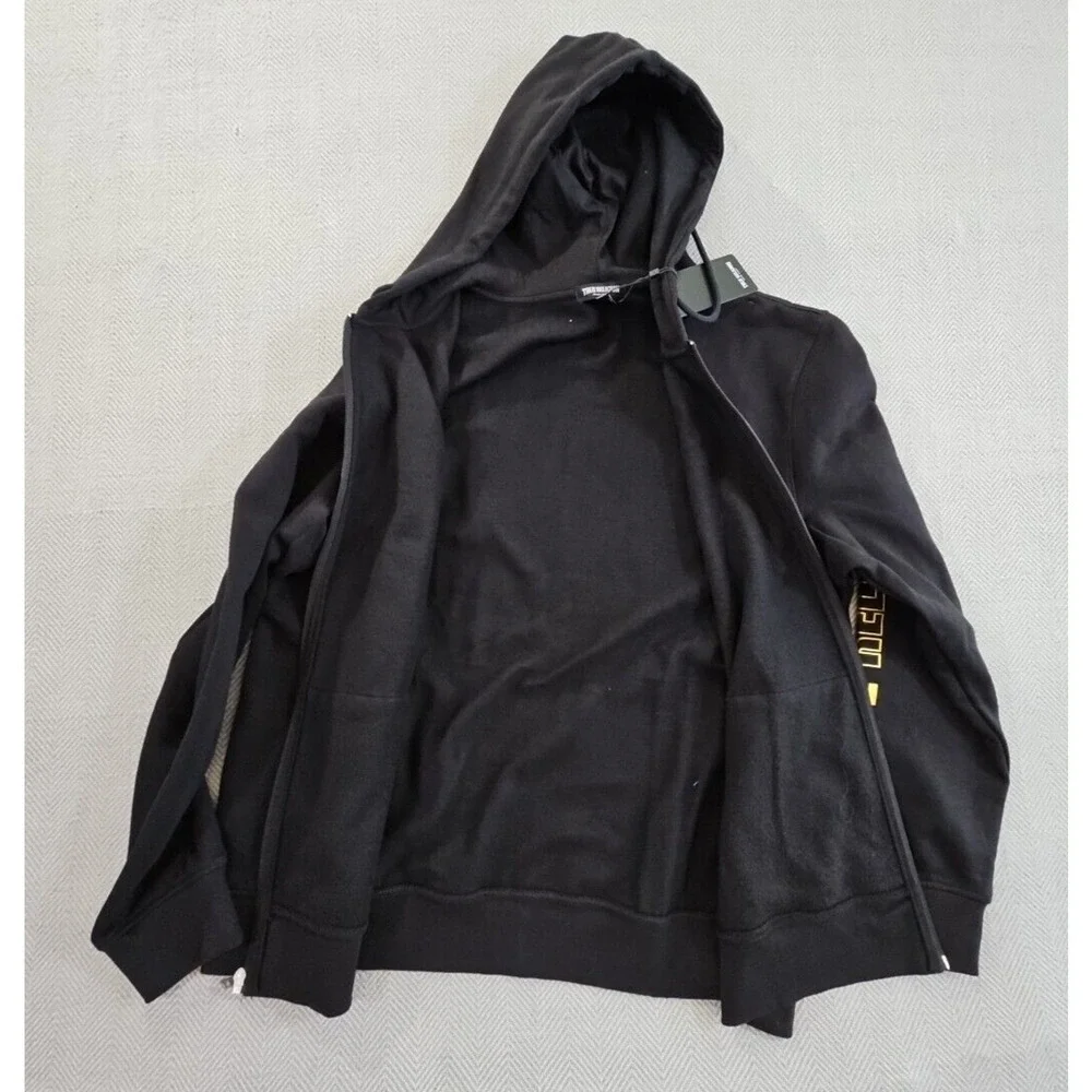 True Religion Full Zip Hoodie Men's XL NWT Black Long‎ Sleeve Gold Sleeve